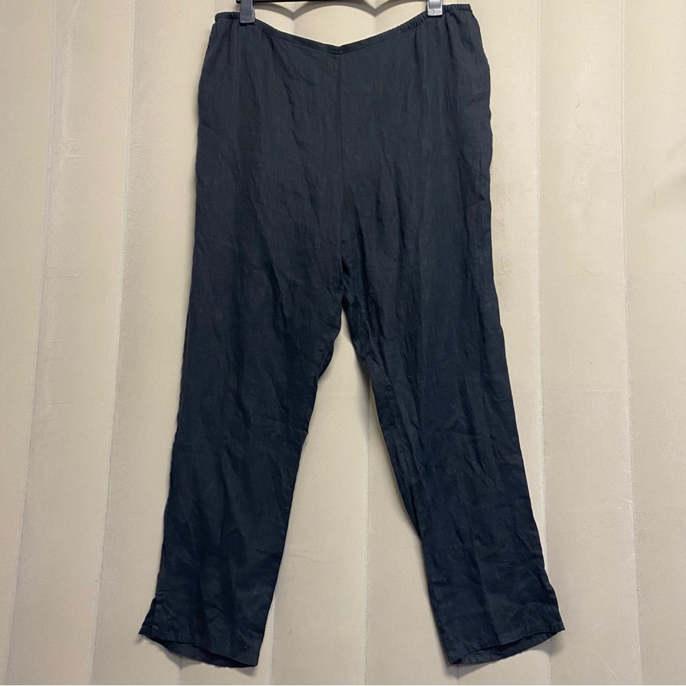 Flax Women’s Pocketed Social Pants Large 100% Linen Muted Black Lagenlook NWT